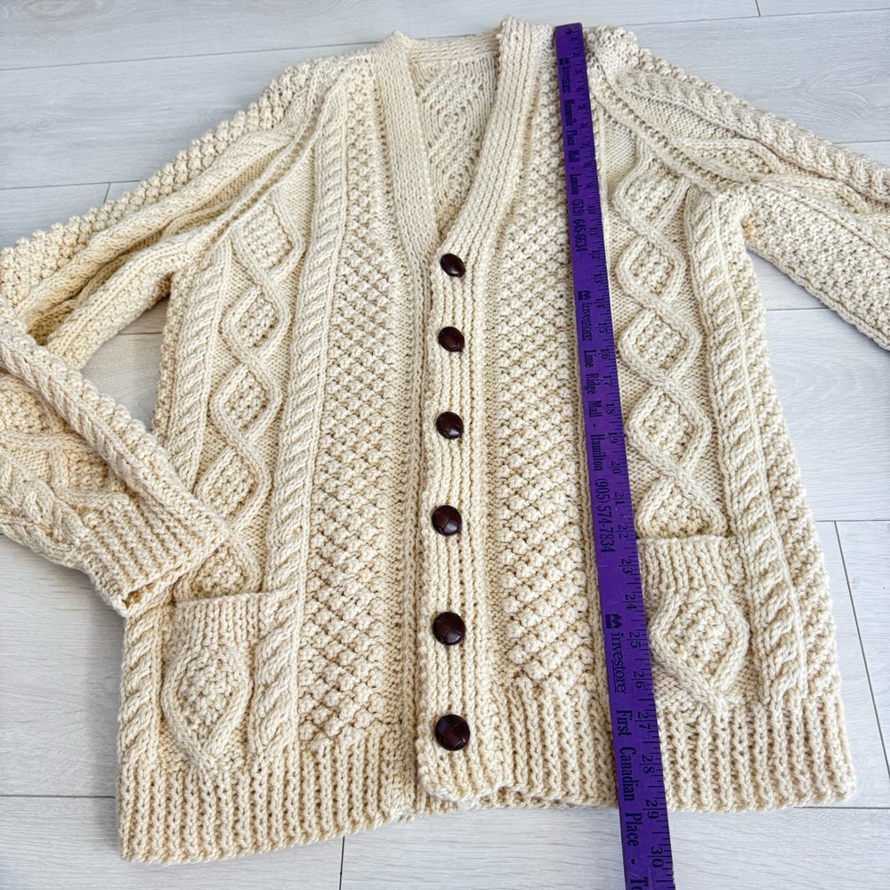 Vintage Handmade Cable Knit Cardigan Fisherman Sweater - Picture 3 of 6